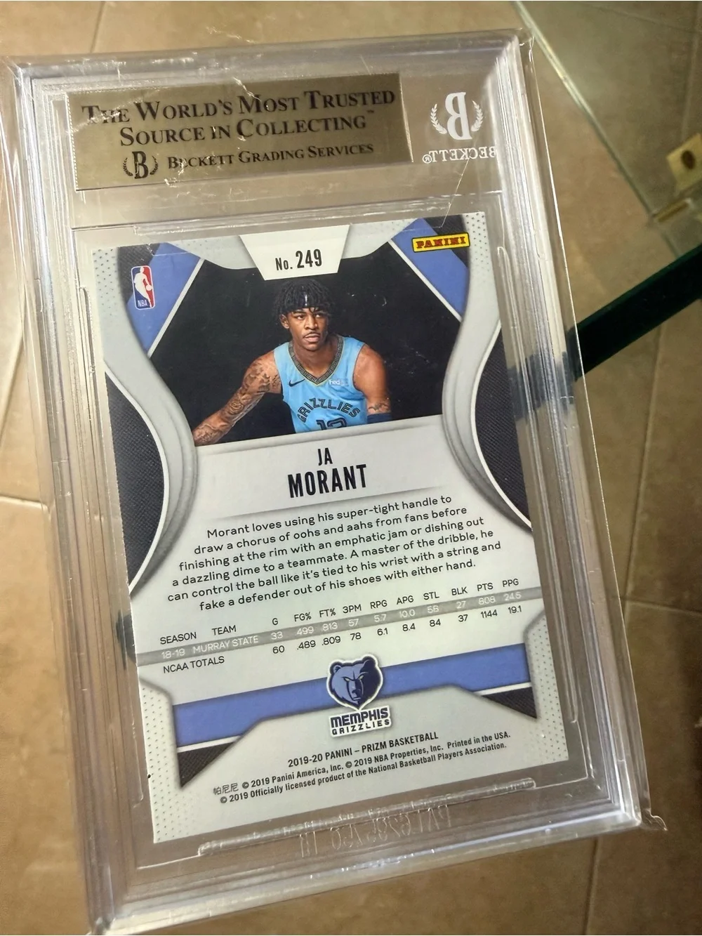 2019-20 Panini Prizm Ja Morant #249 RC Memphis Grizzlies BGS 9.5. Great eye appe